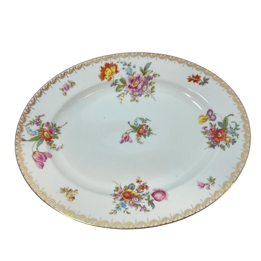 Old Meissen 3810 Floral Oval Serving Platter Bavaria Tirschenreuth 14 X 11.5”